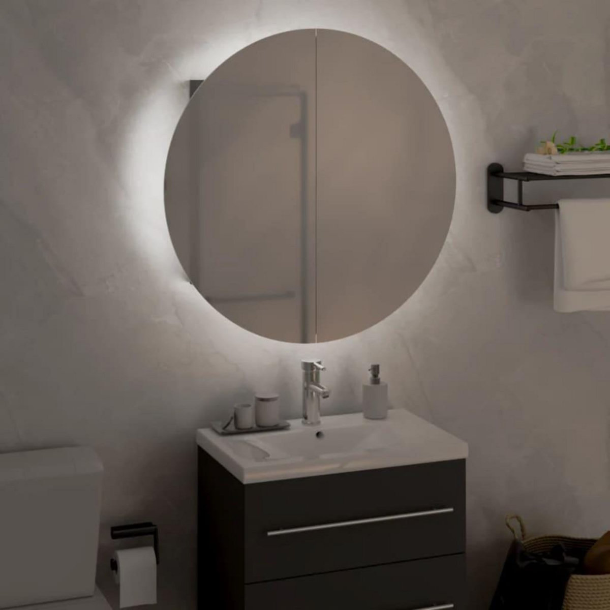 VIDAXL Armoire de salle de bain miroir rond et LED Gris 47x47x17,5 cm