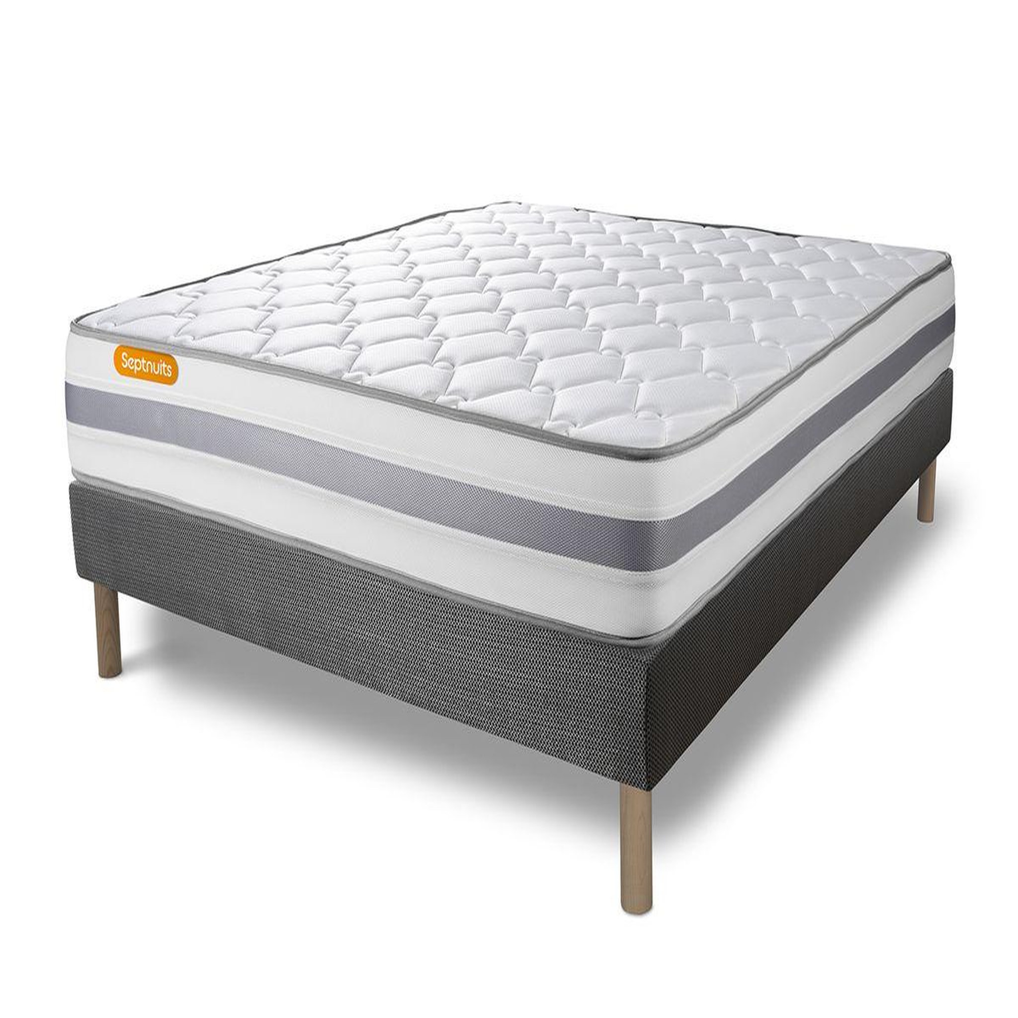 Voir la diapositive 3 : SEPTNUITS Matelas + sommier gris Memo Spring Ressorts ensachés 3 zones de confort MAXI épaisseur