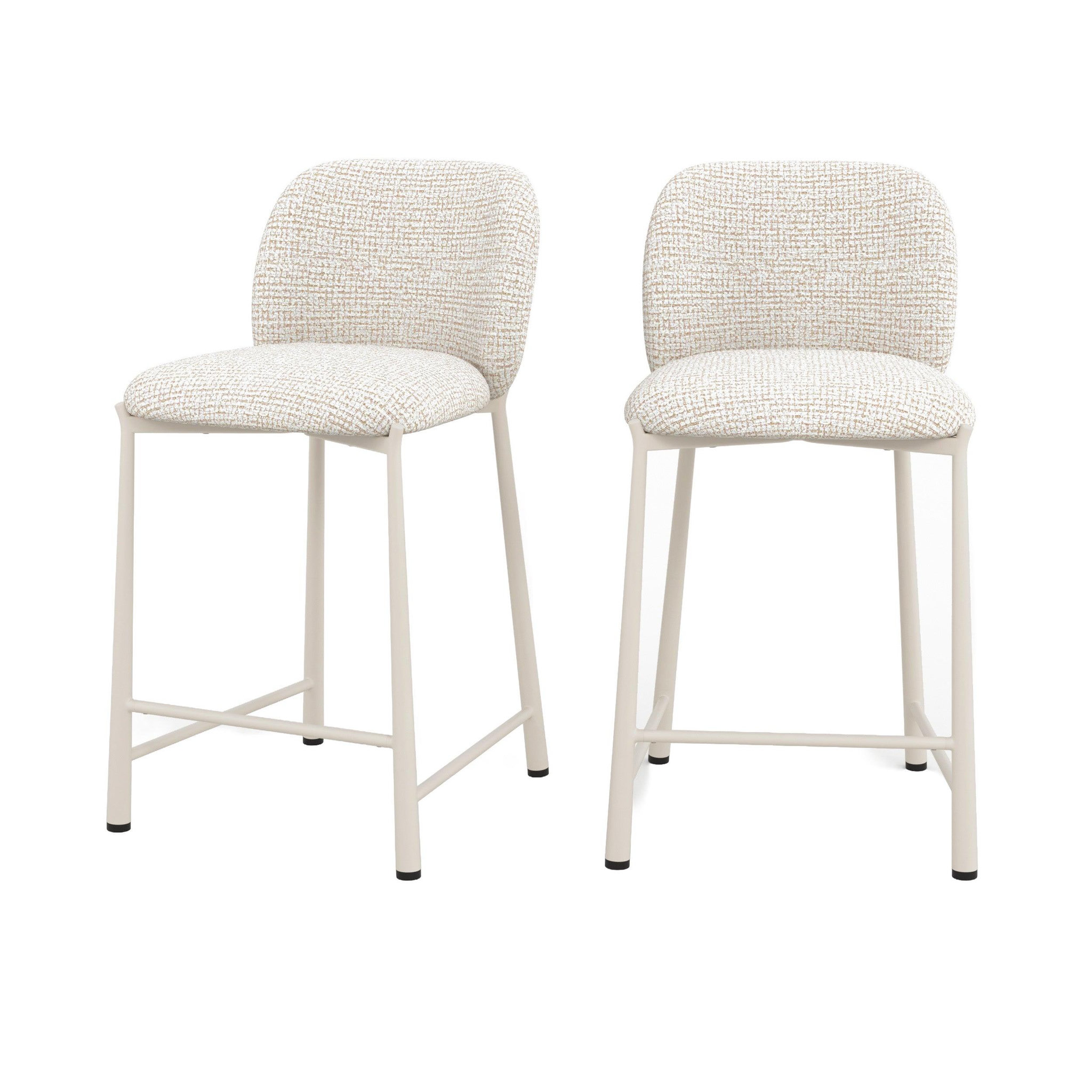 MAISON PAVANE Lot de 2 chaises pour ilot central 65,5 cm, tissu texturé écru chiné-bento
