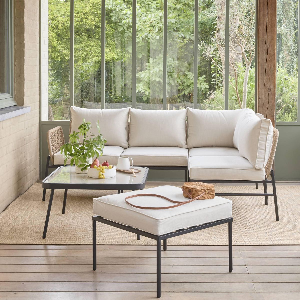 SWEEEK Salon de jardin d'angle en acier et cordes beige TALIA. 5 personnes