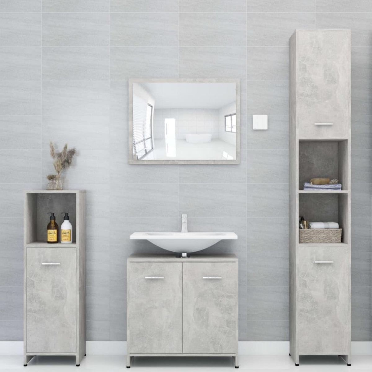 VIDAXL Ensemble de meubles de bain 3 pcs Gris beton Bois d'ingenierie
