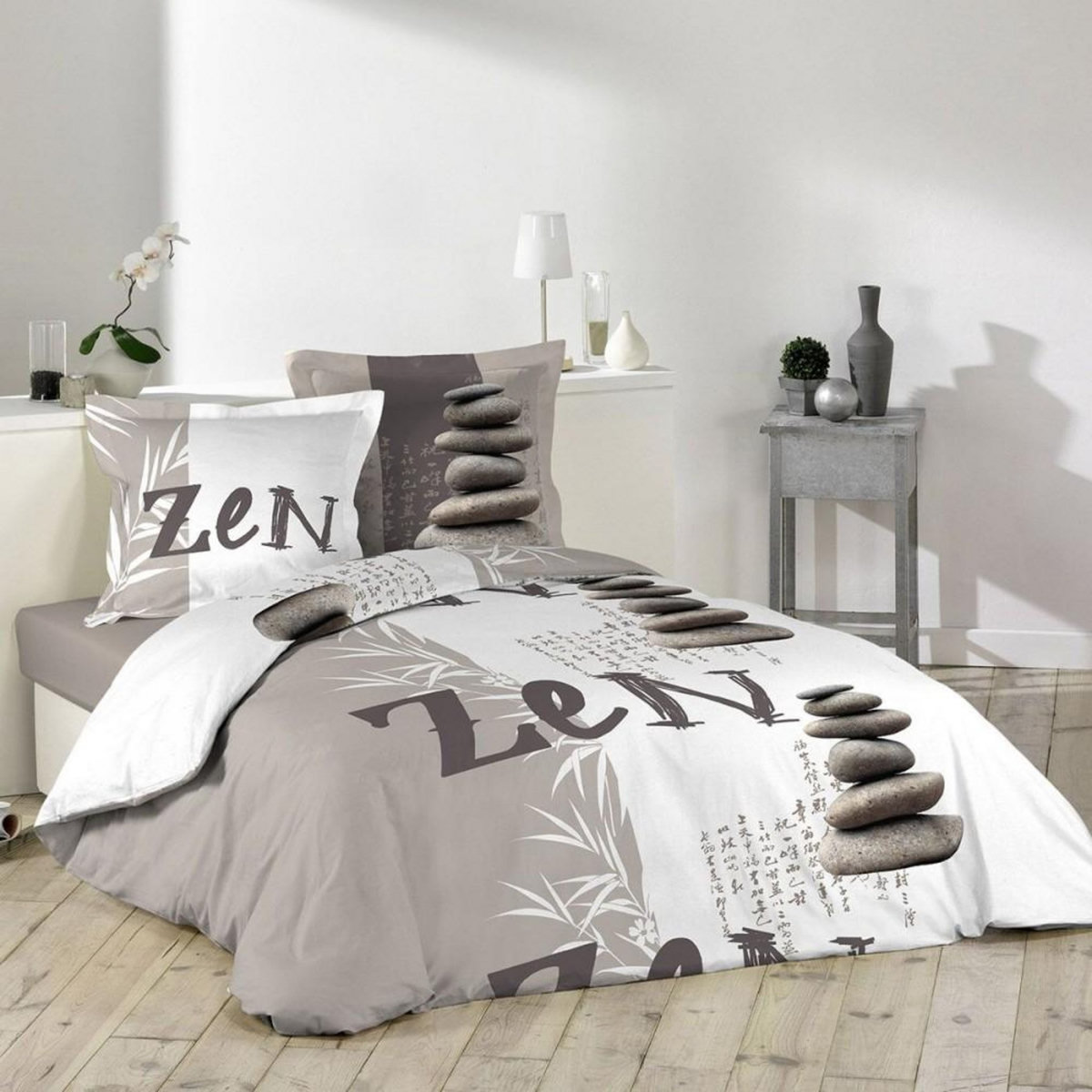 Douceur d'Intérieur Housse de couette 240x220 + 2 taies Galets Zen coton 42 fils