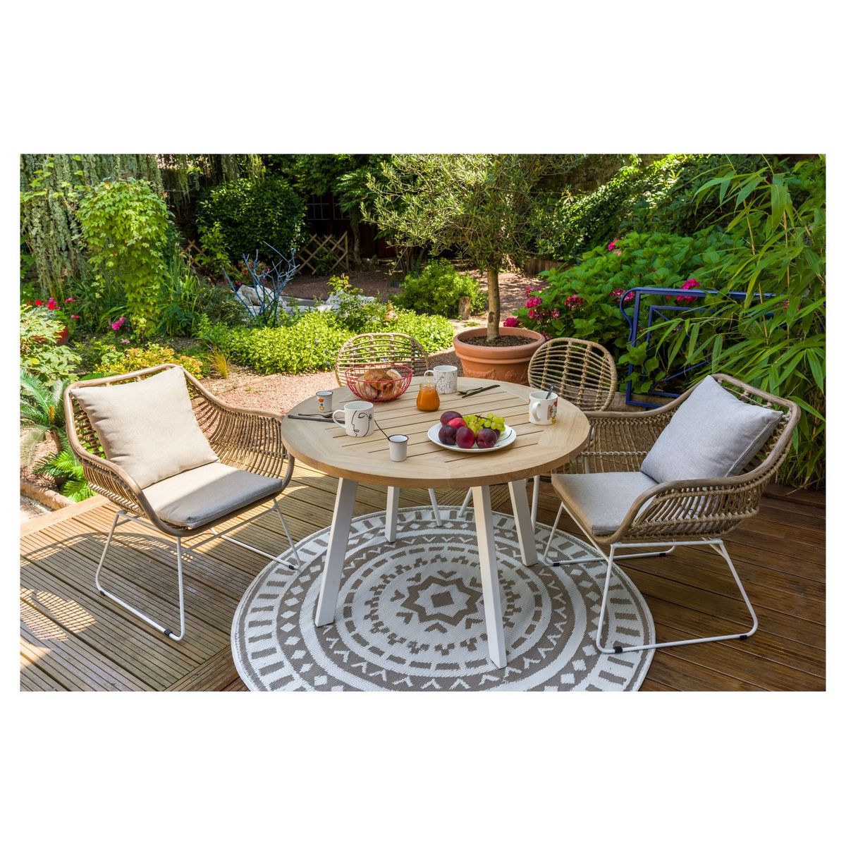 JARDILINE Lot de 2 fauteuils de jardin - Résine tressée/Acier - Imitation rotin - PEMBA