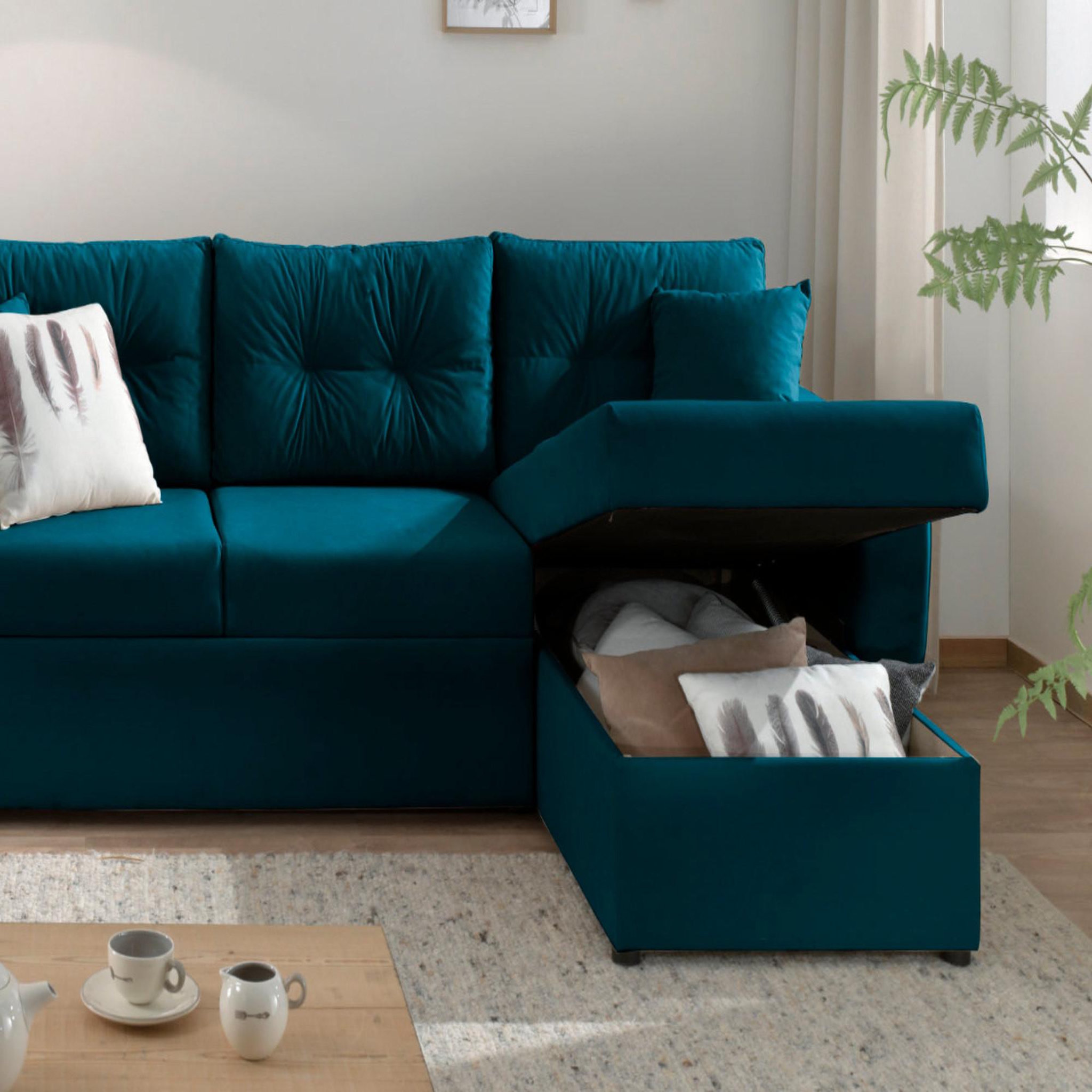 Voir la diapositive 4 : BEST MOBILIER Astoria - canapé d'angle réversible - convertible avec coffre - style contemporain- 4 places