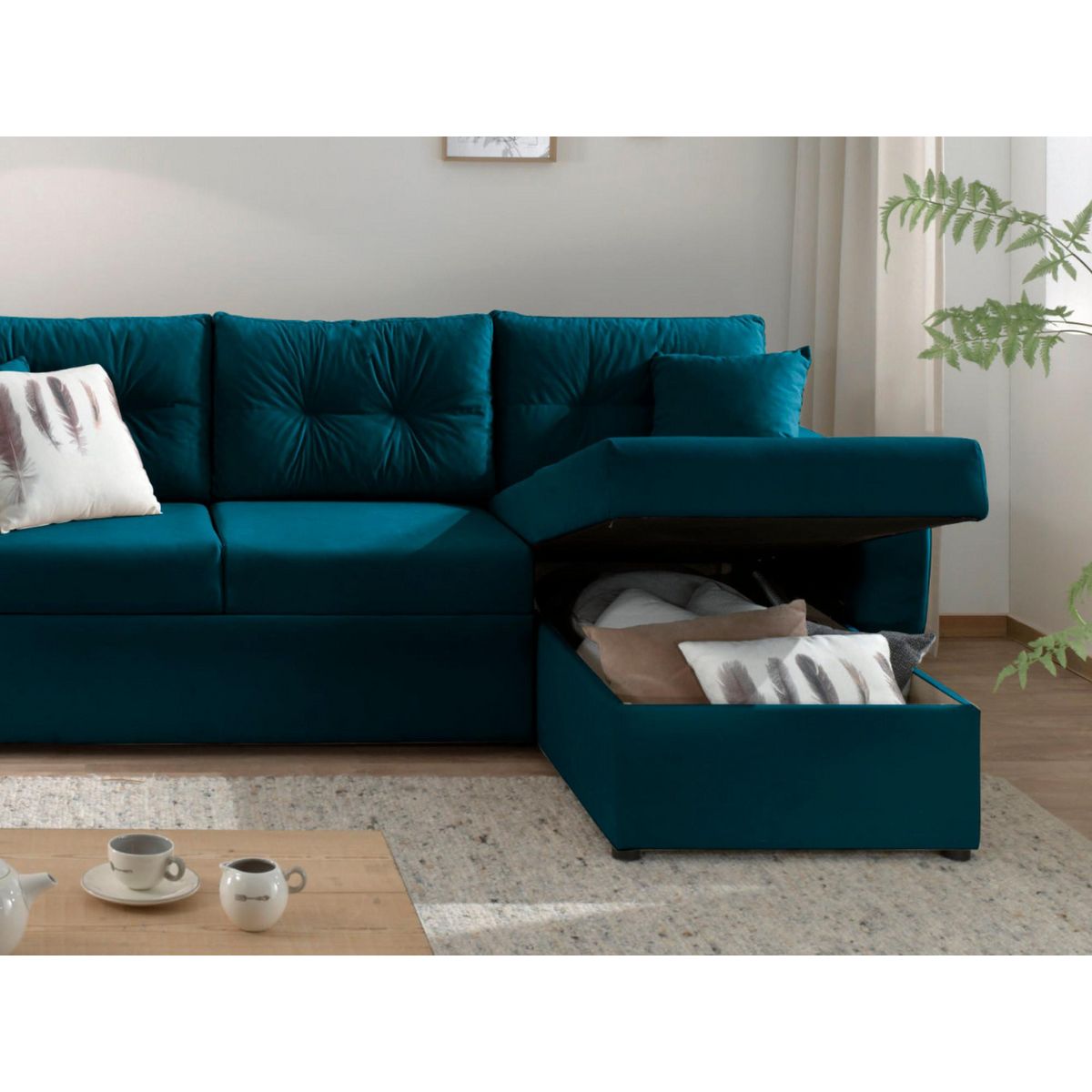 BEST MOBILIER Astoria - canapé d'angle réversible - convertible avec coffre - style contemporain- 4 places