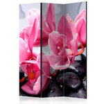 Paris Prix Paravent 3 Volets  Orchid Flowers with Zen Stones  135x172cm