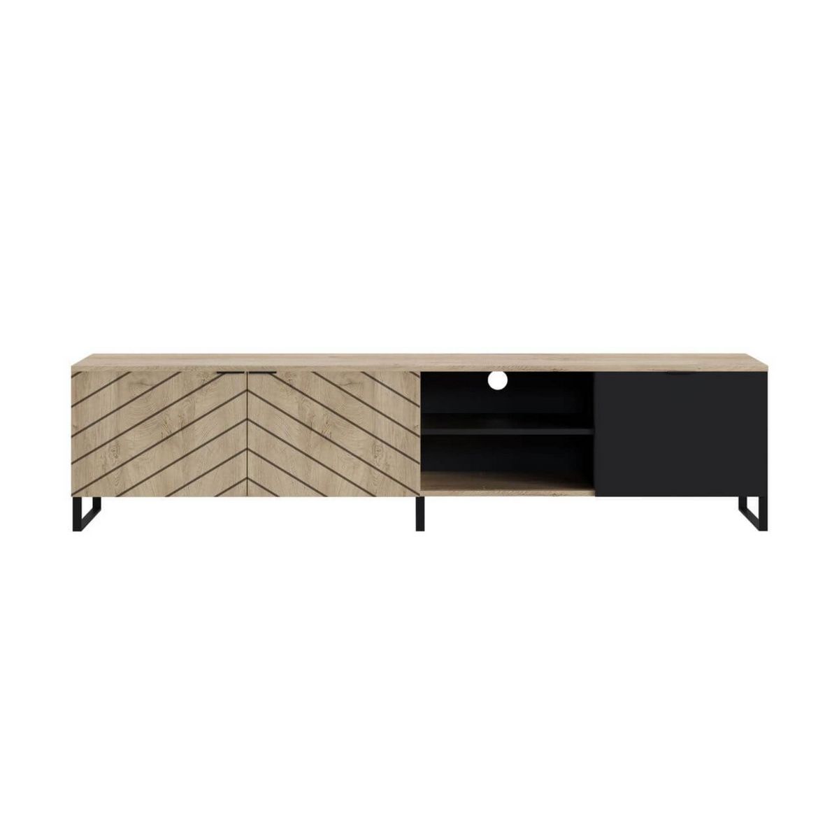 BEST MOBILIER Bobochic auxane - meuble tv - bois et noir - 200 cm - style contemporain