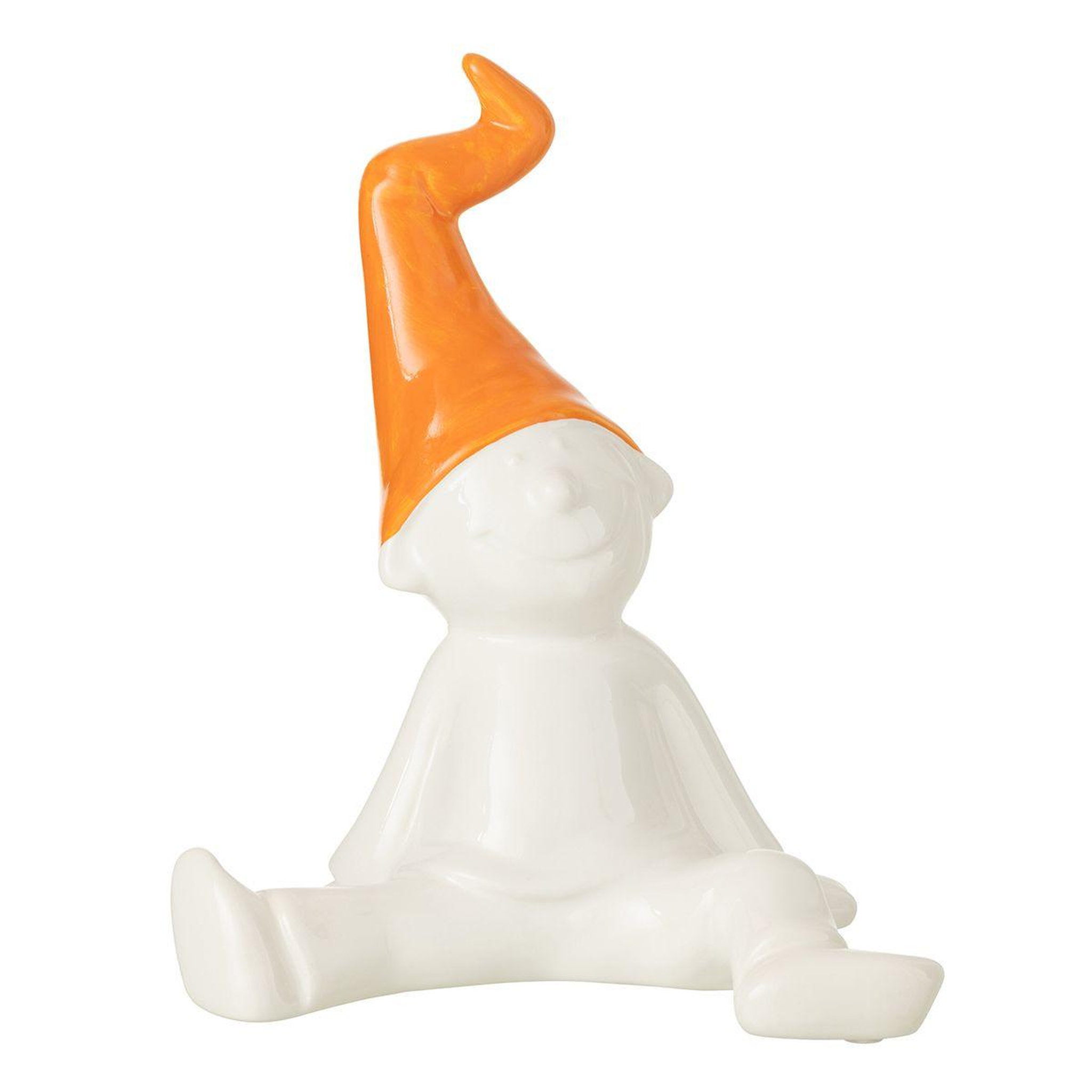 Voir la diapositive 1 : J-LINE Statuette déco  nain  31cm blanc & orange
