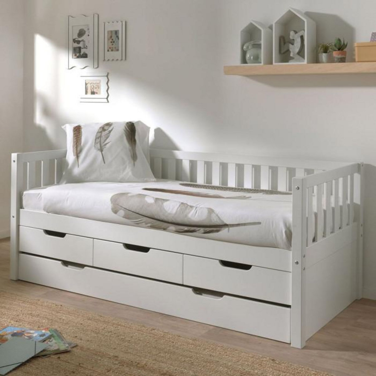 Paris Prix Pack - Lit Capitaine Enfant & Tiroir de Lit  Fritz  90x200cm Blanc