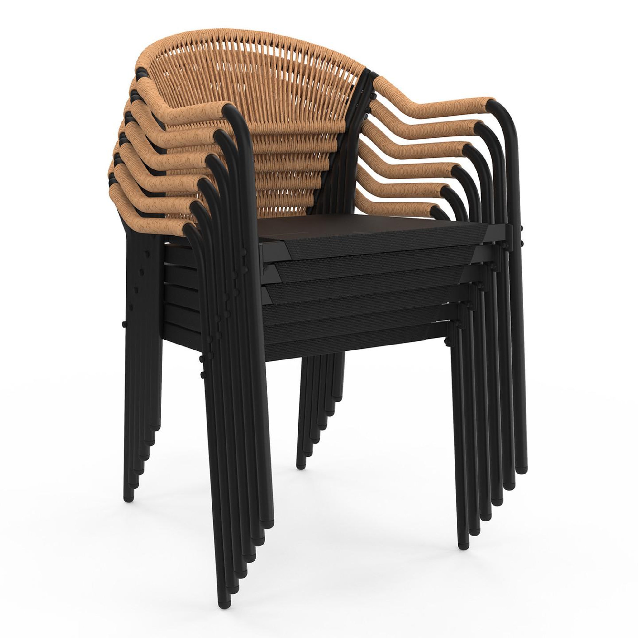 Voir la diapositive 5 : ID MARKET Salon de jardin madeira table 150 cm et 6 chaises cordage et textilène noir et rotin clair