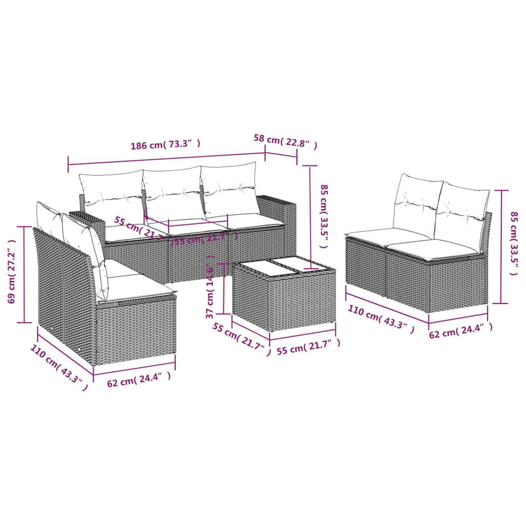 Voir la diapositive 4 : VIDAXL Salon de jardin 8 pcs avec coussins noir resine tressee