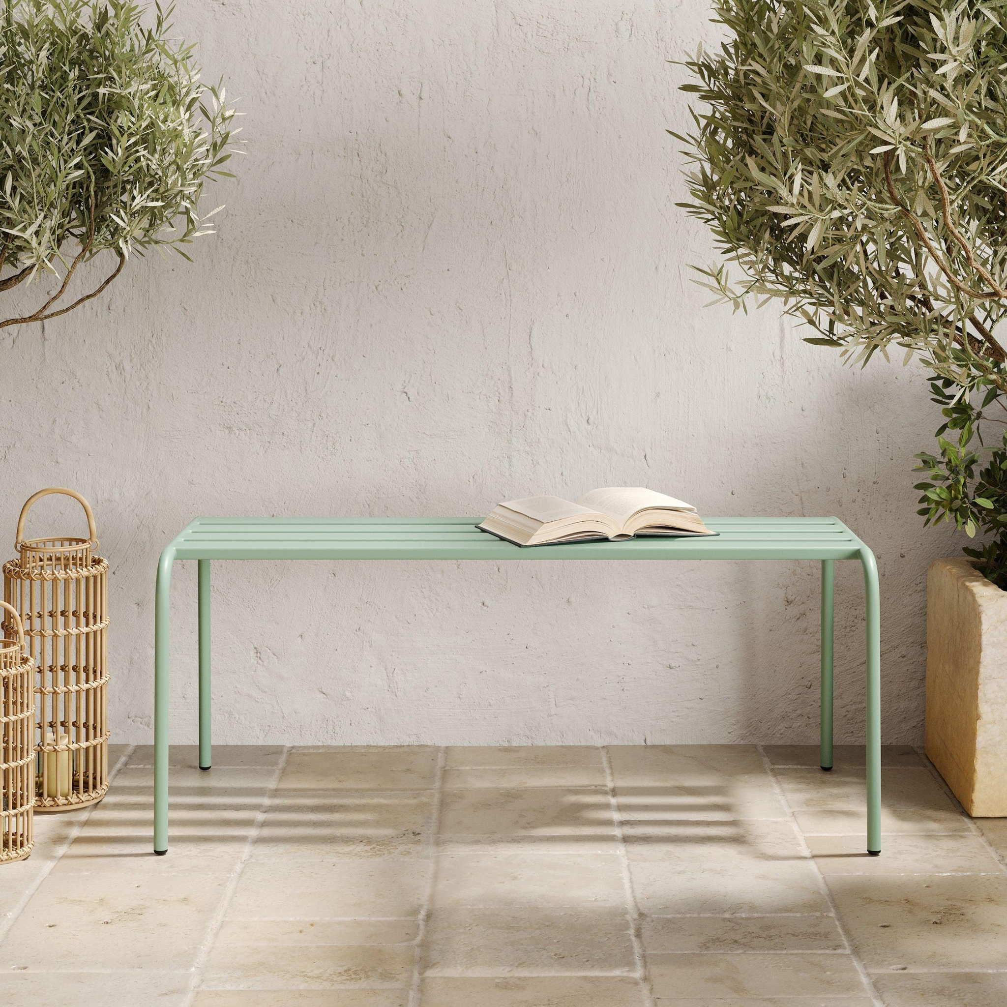 Voir la diapositive 2 : MAISON PAVANE Banc de jardin en métal vert clair 2 personnes-yumi