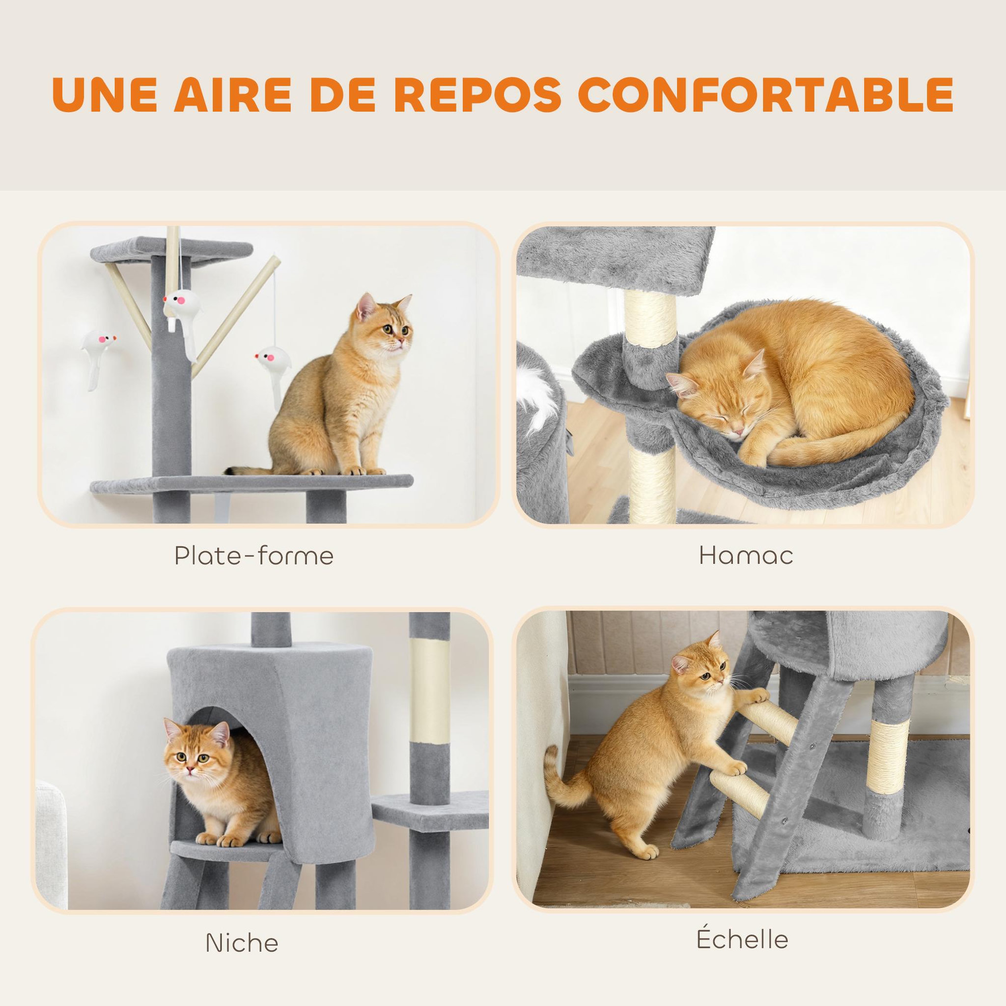 Voir la diapositive 5 : PAWHUT Arbre à chat multi-équipement griffoirs plateformes niche échelle hamac jouets gris
