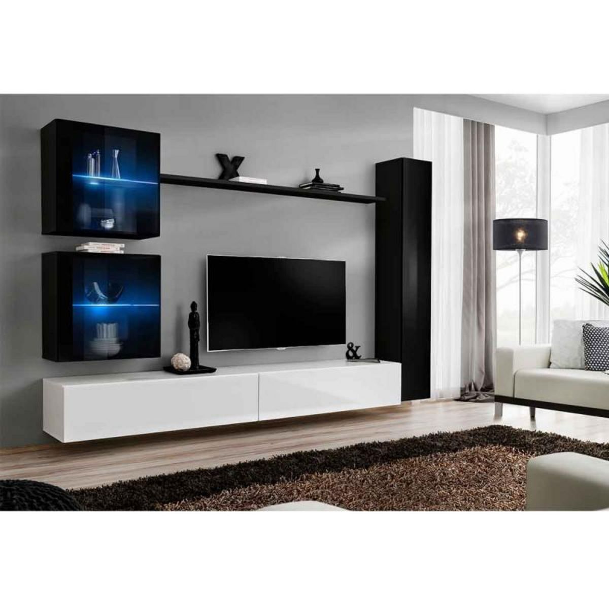 Paris Prix Meuble TV Mural Design  Switch XVIII  280cm Blanc & Noir