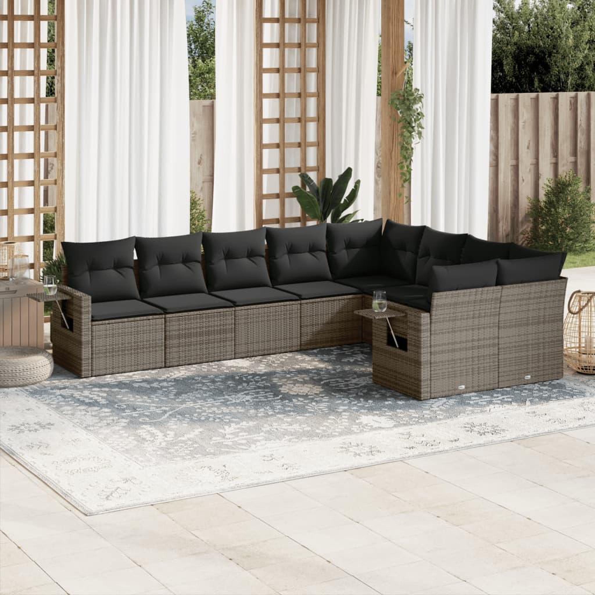 VIDAXL Salon de jardin 9 pcs avec coussins gris resine tressee