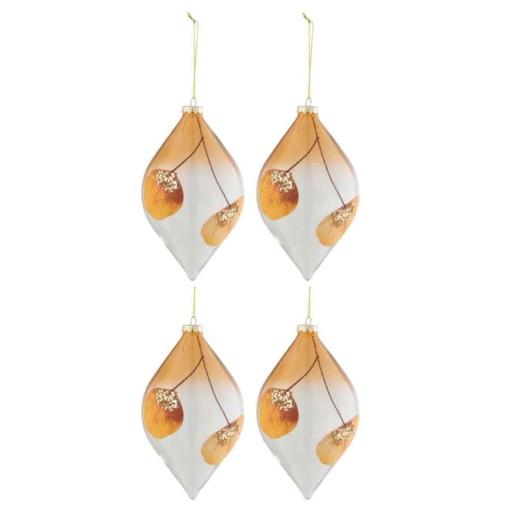 Voir la diapositive 1 : J-LINE Lot de 4 boules de noël  feuilles séchées  16cm ocre