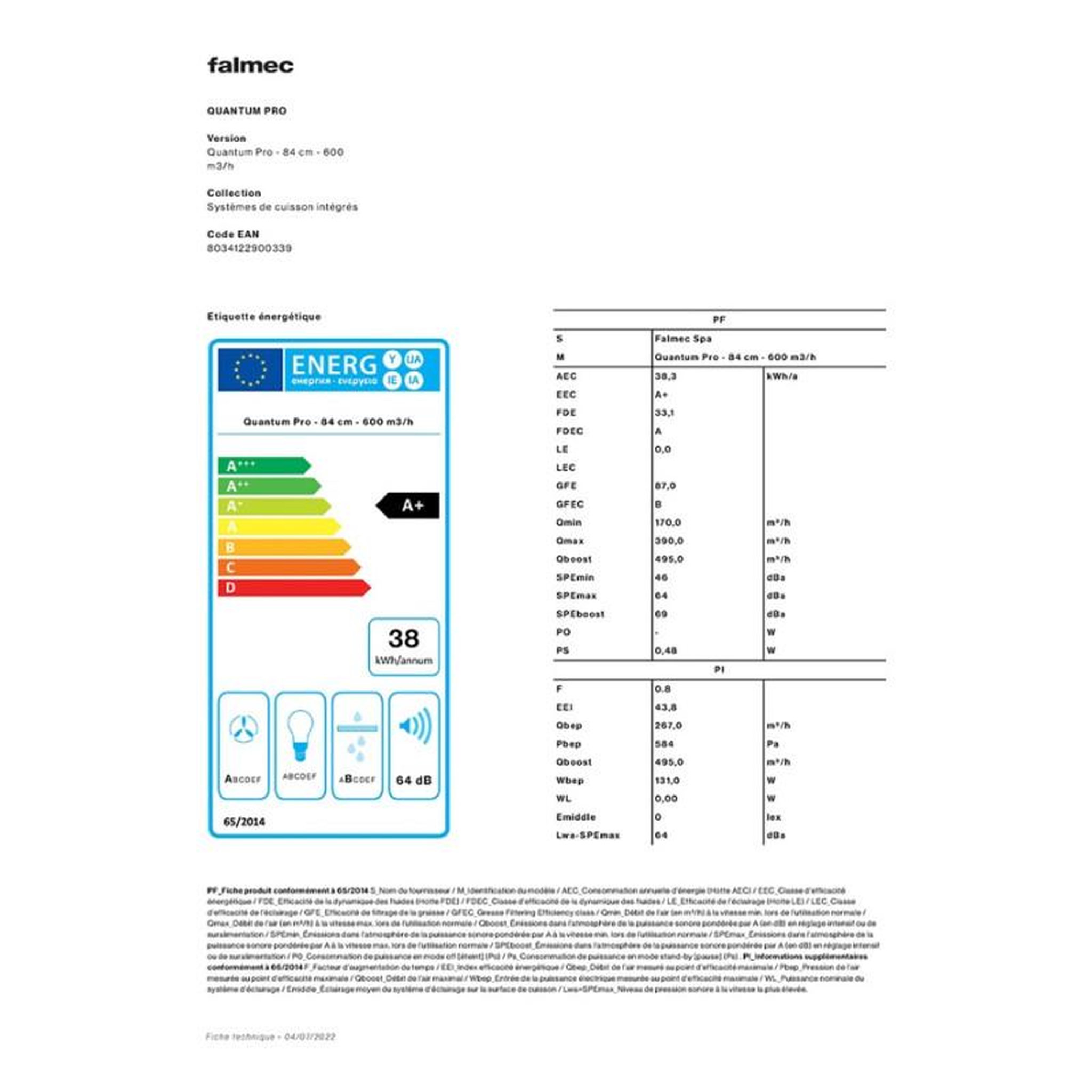 Voir la diapositive 6 : Falmec Plaque induction Falmec QUANTUMPRO3420