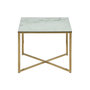 Voir la diapositive 3 : TOILINUX Table à café carrée effet marbre en verre et métal - L. 50 cm x H. 42 cm - Doré et blanc