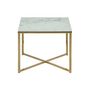 Voir la diapositive 3 : TOILINUX Table à café carrée effet marbre en verre et métal - L. 50 cm x H. 42 cm - Doré et blanc