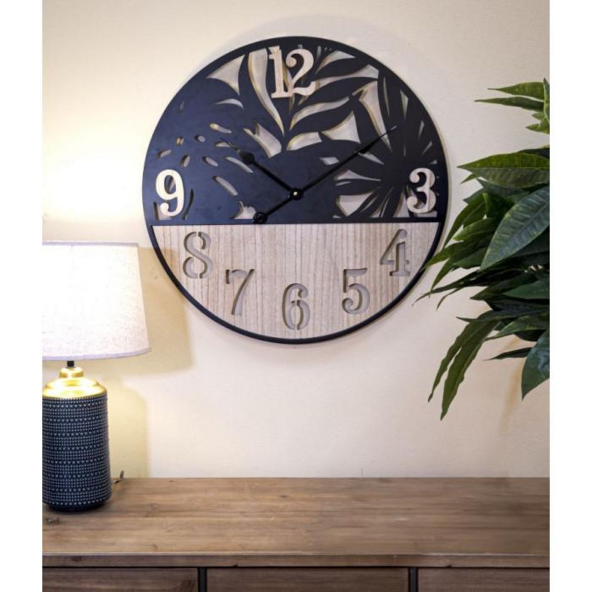 Paris Prix Horloge Murale en Métal  Palm  60cm Naturel & Noir