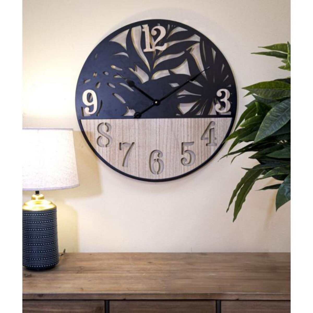 Paris Prix Horloge Murale en Métal  Palm  60cm Naturel & Noir