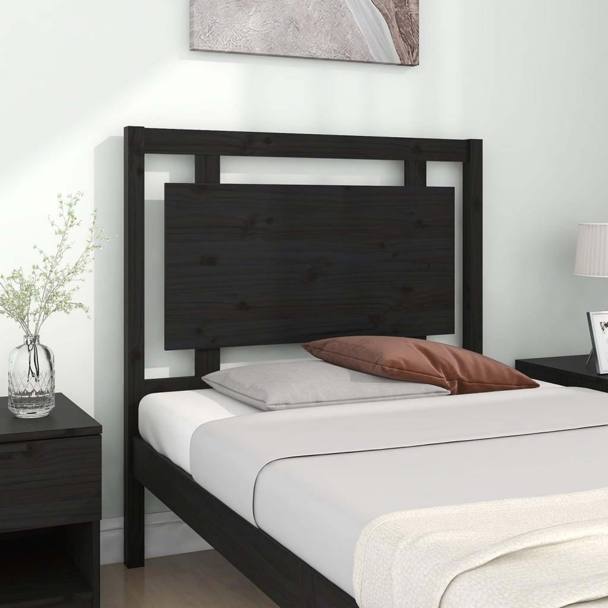 Voir la diapositive 3 : VIDAXL Tete de lit Noir 95,5x4x100 cm Bois massif de pin