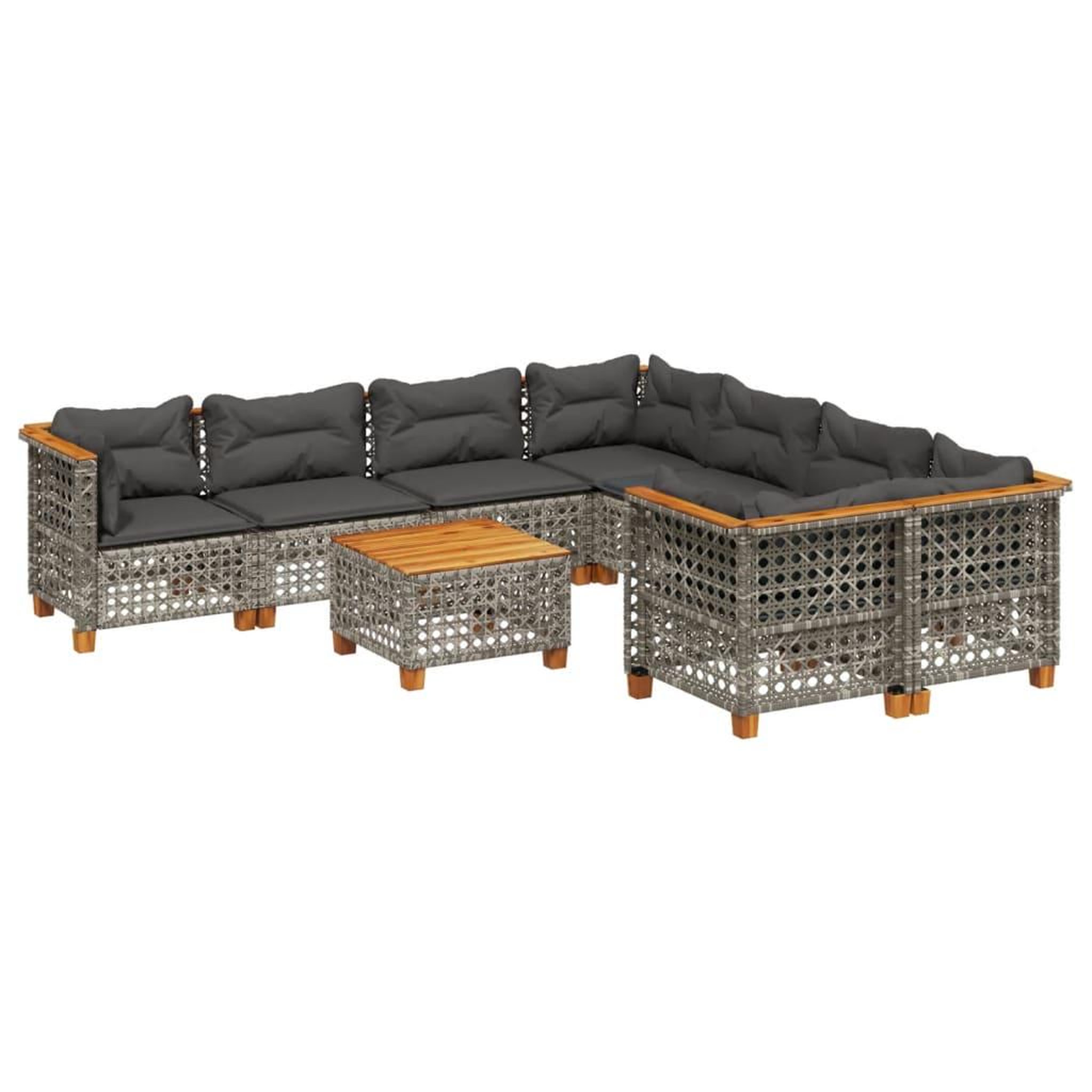 Voir la diapositive 2 : VIDAXL Salon de jardin 9 pcs avec coussins gris resine tressee