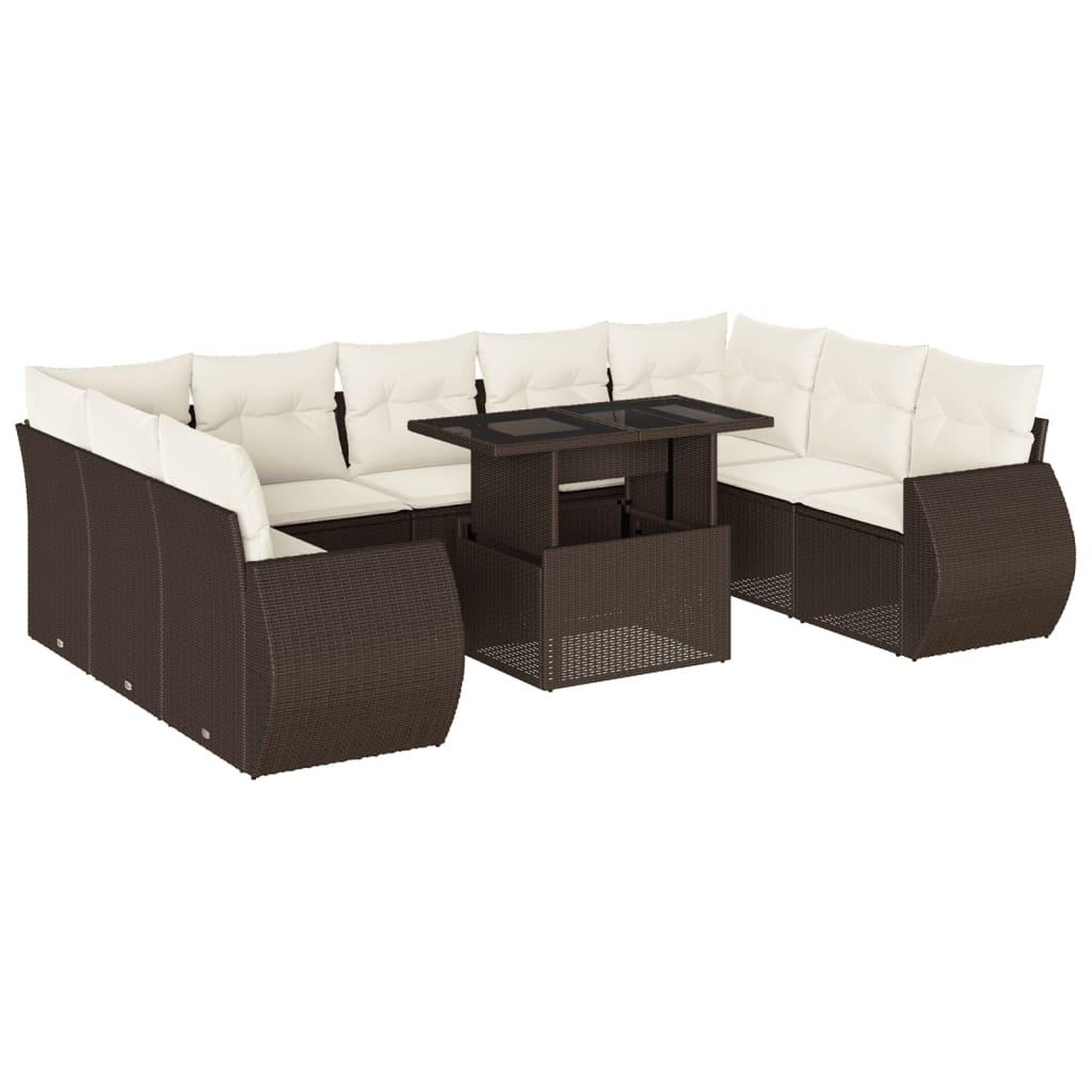 Voir la diapositive 2 : VIDAXL Salon de jardin 10 pcs avec coussins marron resine tressee