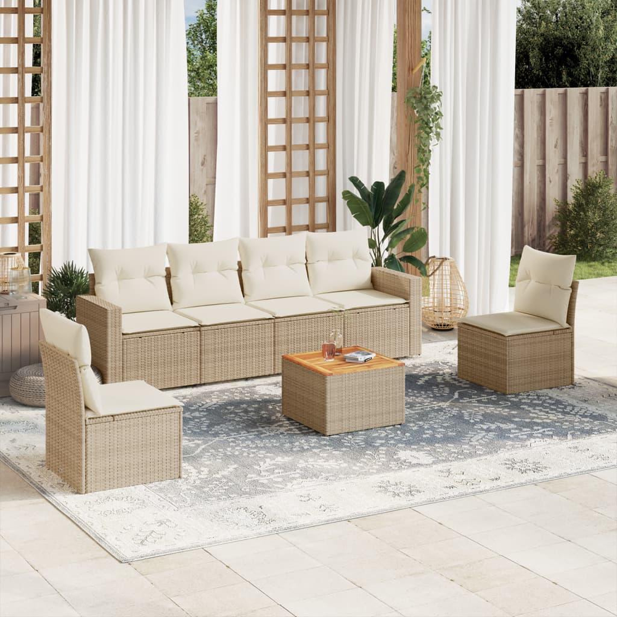 VIDAXL Salon de jardin avec coussins 7 pcs beige resine tressee