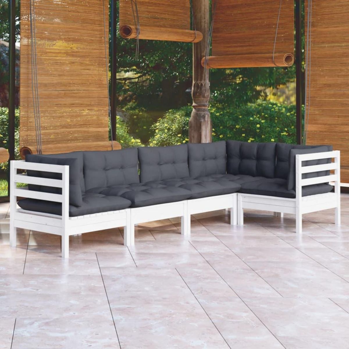VIDAXL Salon de jardin 5 pcs avec coussins blanc bois de pin