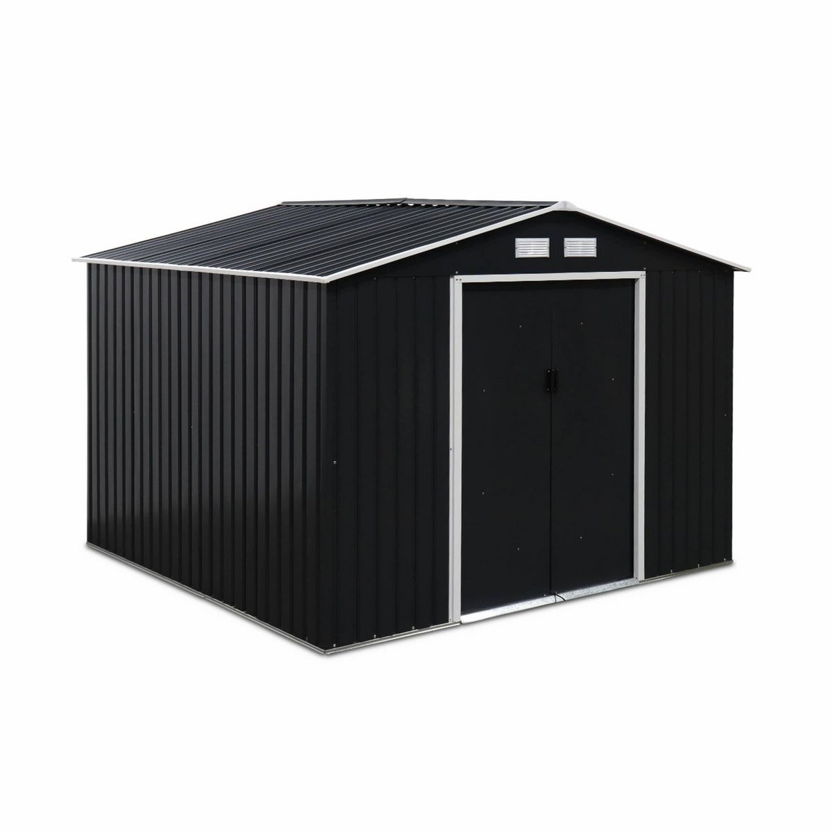 SWEEEK Abri de jardin en métal - Calaisis - 7.06m² gris anthracite et blanc - Cabane à outils avec deux portes coulissantes. kit de fixation sol inclus. maison de rangement. remise