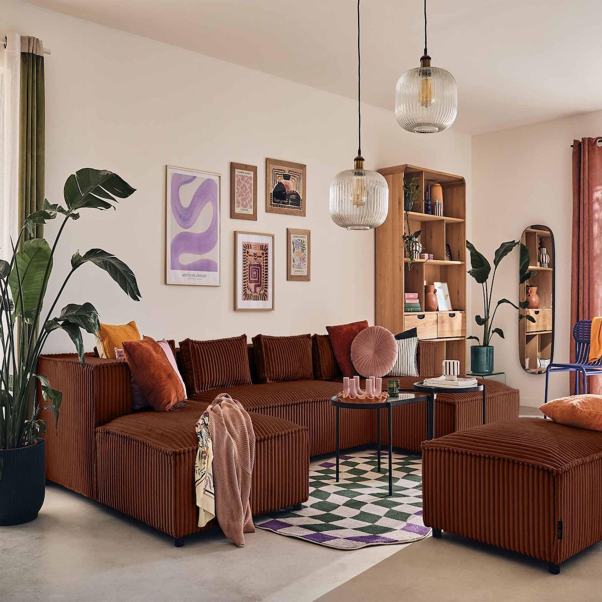 LISA DESIGN Stella - canapé panoramique en u - 7 places - en velours côtelé grosses côtes