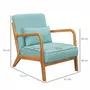 HOMCOM Fauteuil lounge - 3 coussins inclus - assise profonde - accoudoirs - structure bois hévéa - aspect velours turquoise