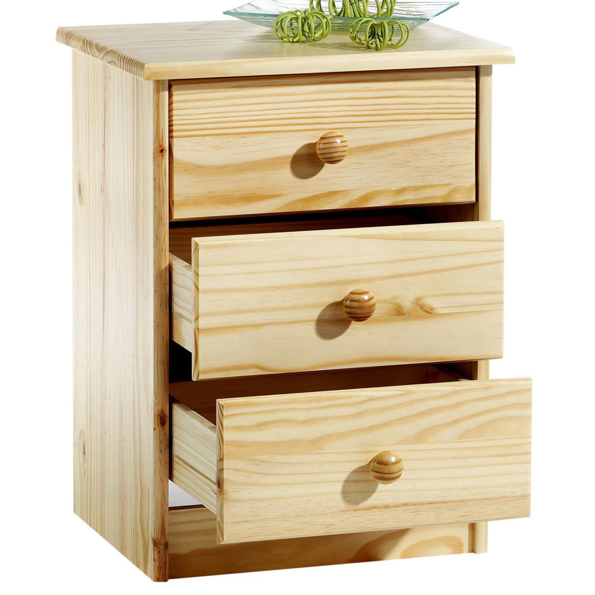 IDIMEX Table de chevet RONDO table de nuit avec 3 tiroirs en pin massif vernis naturel