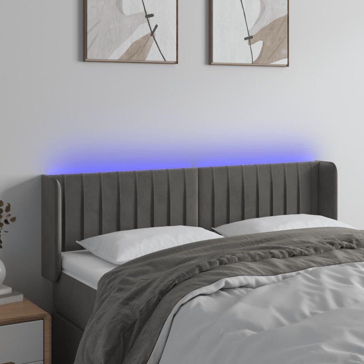 VIDAXL Tete de lit a LED Gris fonce 147x16x78/88 cm Velours