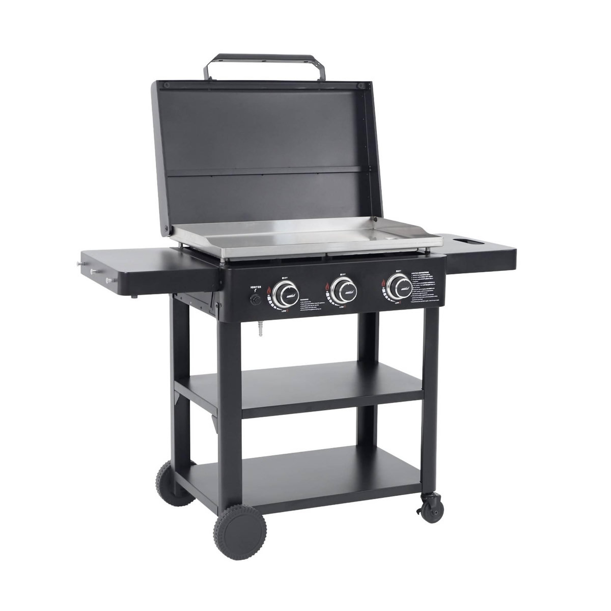 SWEEEK Plancha gaz 3 brûleurs acier inoxydable 12kW avec chariot noir - Raoul