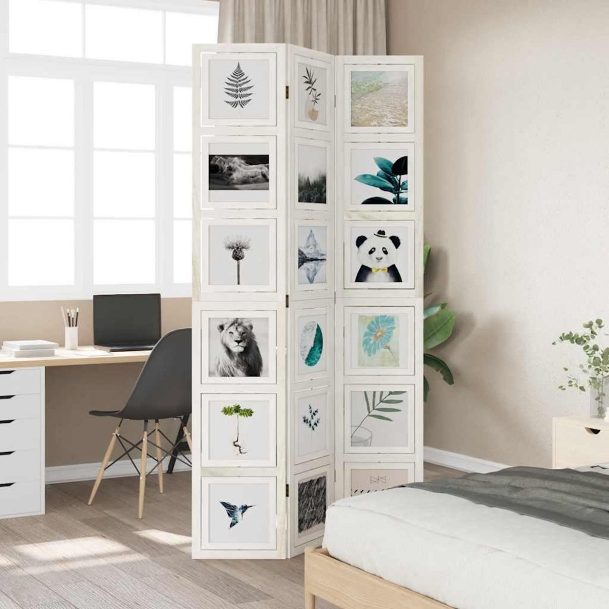 VIDAXL Cloison de separation 3 panneaux blanc bois de paulownia massif