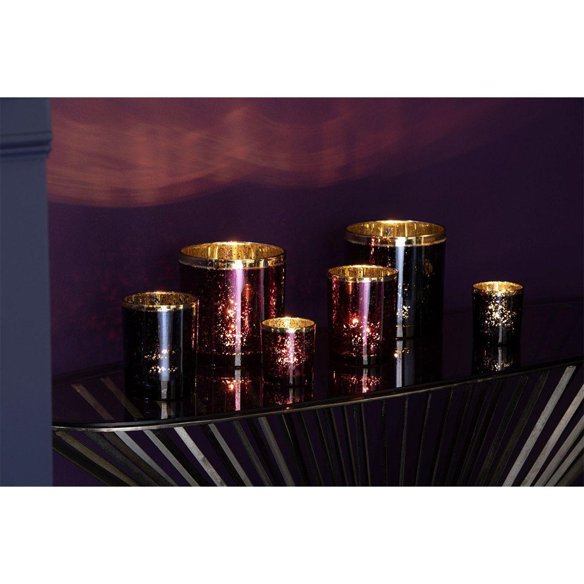 Voir la diapositive 4 : J-LINE Photophore design en verre  robby  15cm bordeaux