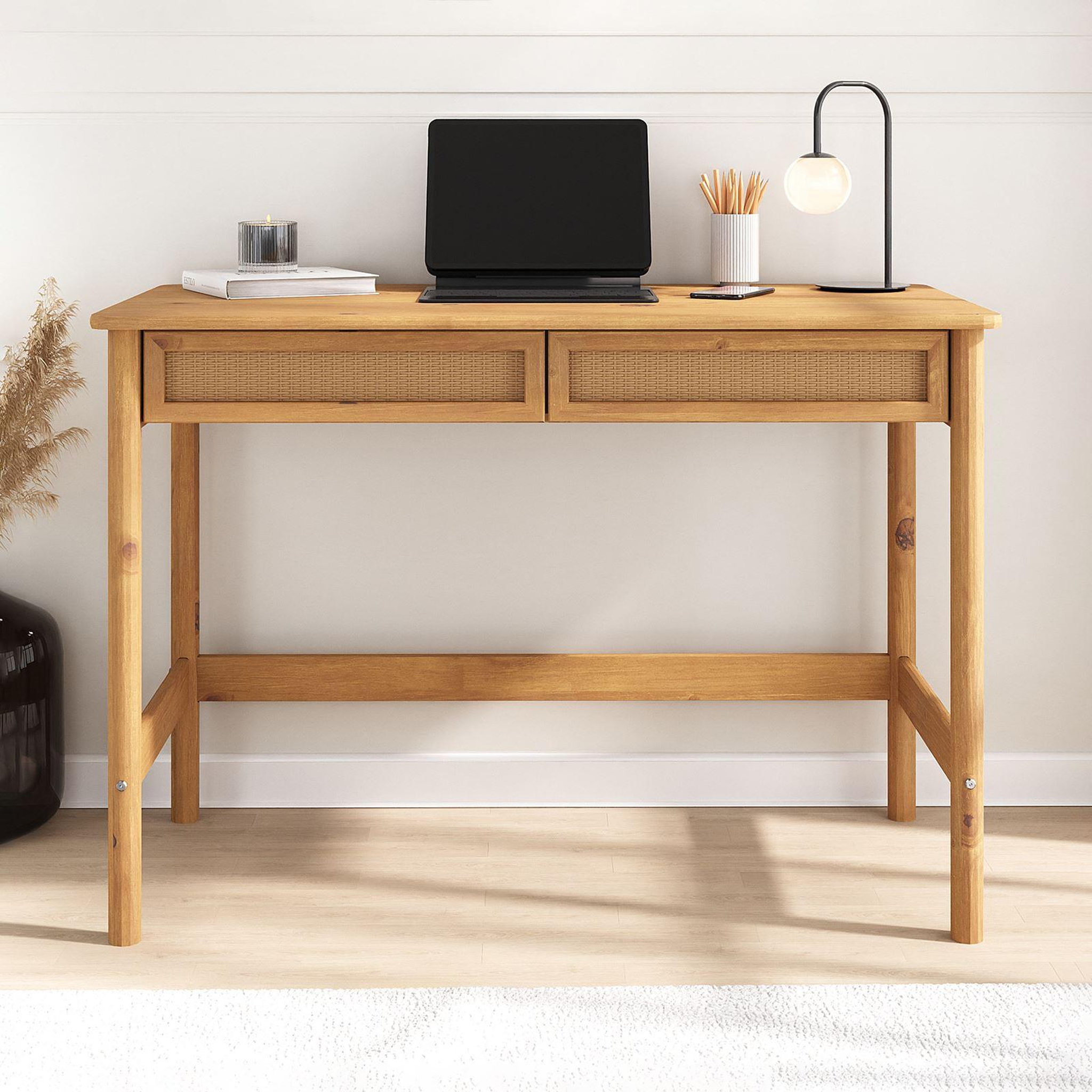 Voir la diapositive 2 : IDIMEX Bureau rodrigo h 76 cm avec 2 tiroirs en bois massif