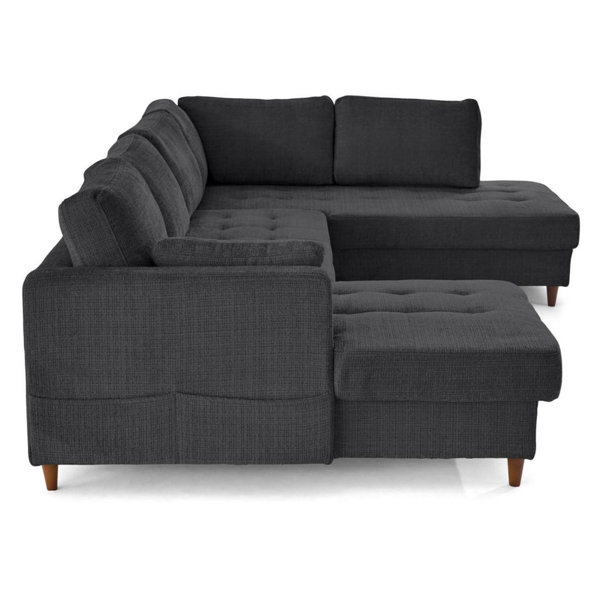 LISA DESIGN Anna - canapé panoramique d'angle droit 7 places convertible avec coffre en velours texturé