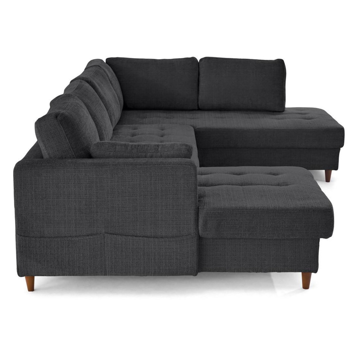 LISA DESIGN Anna - canapé panoramique d'angle droit 7 places convertible avec coffre en velours texturé