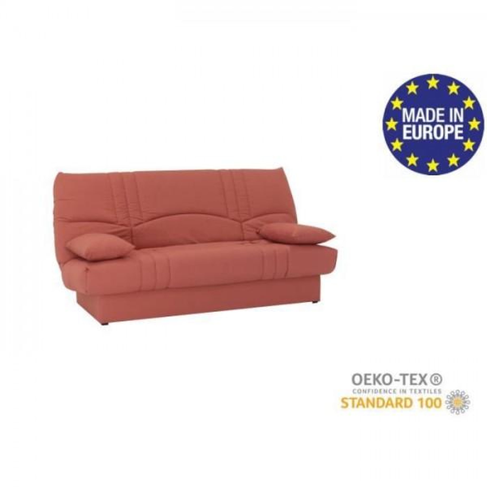 Voir la diapositive 3 : MARKET24 Banquette clic clac 3 places - tissu Terracotta - Style contemporain - L 190 x P 92 cm - DREAM