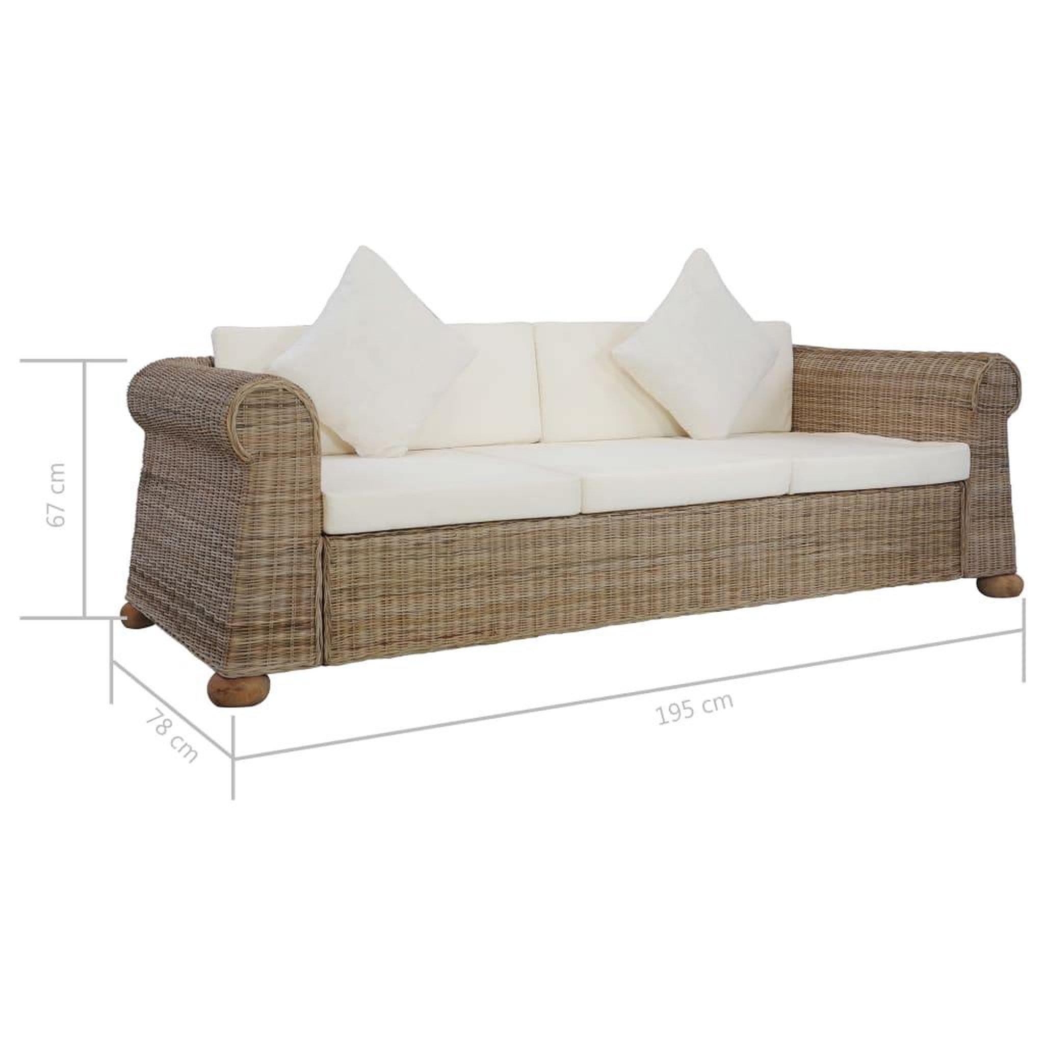 Voir la diapositive 6 : VIDAXL Canape a 3 places avec coussins Rotin naturel