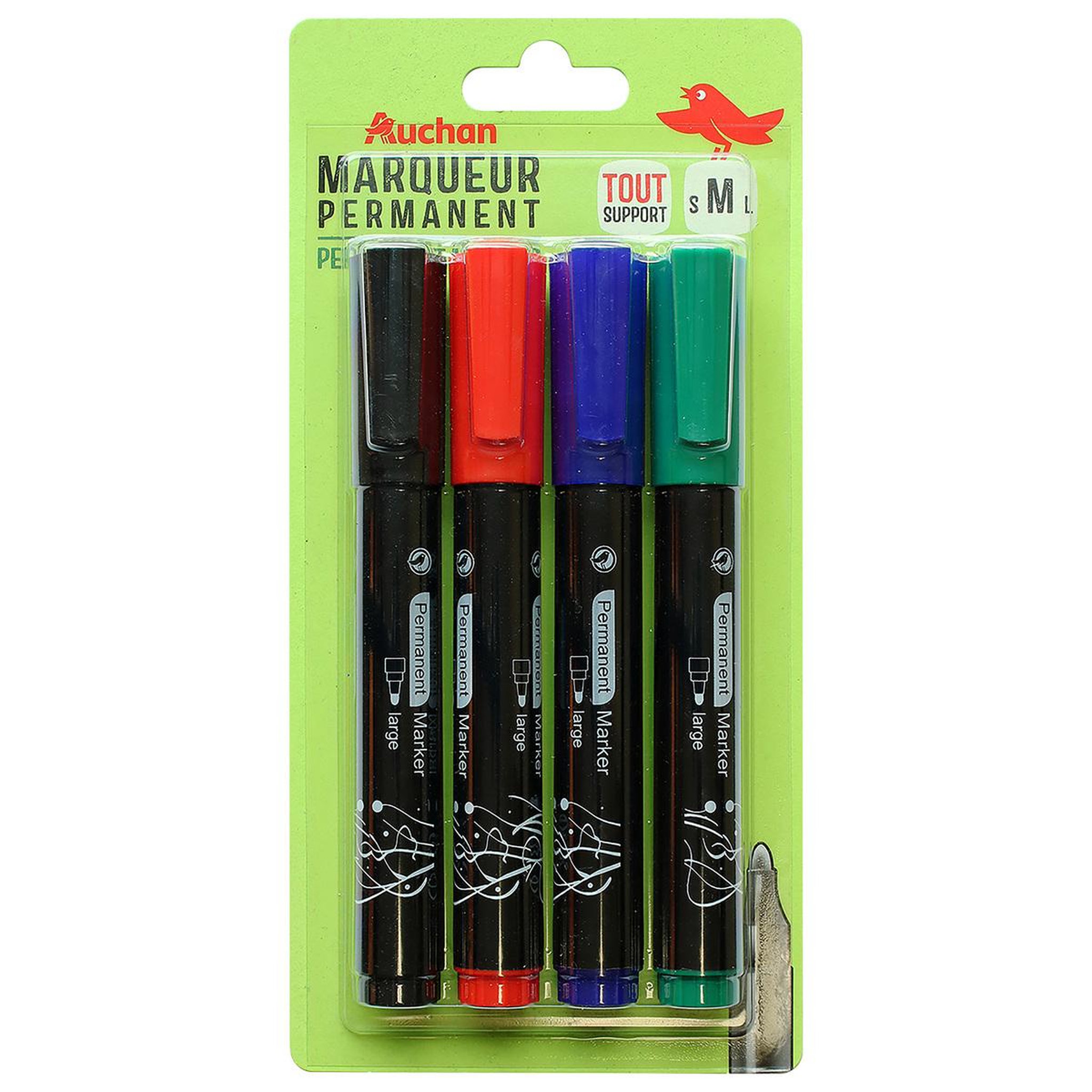 AUCHAN Lot de 4 marqueurs permanents pointe ogive