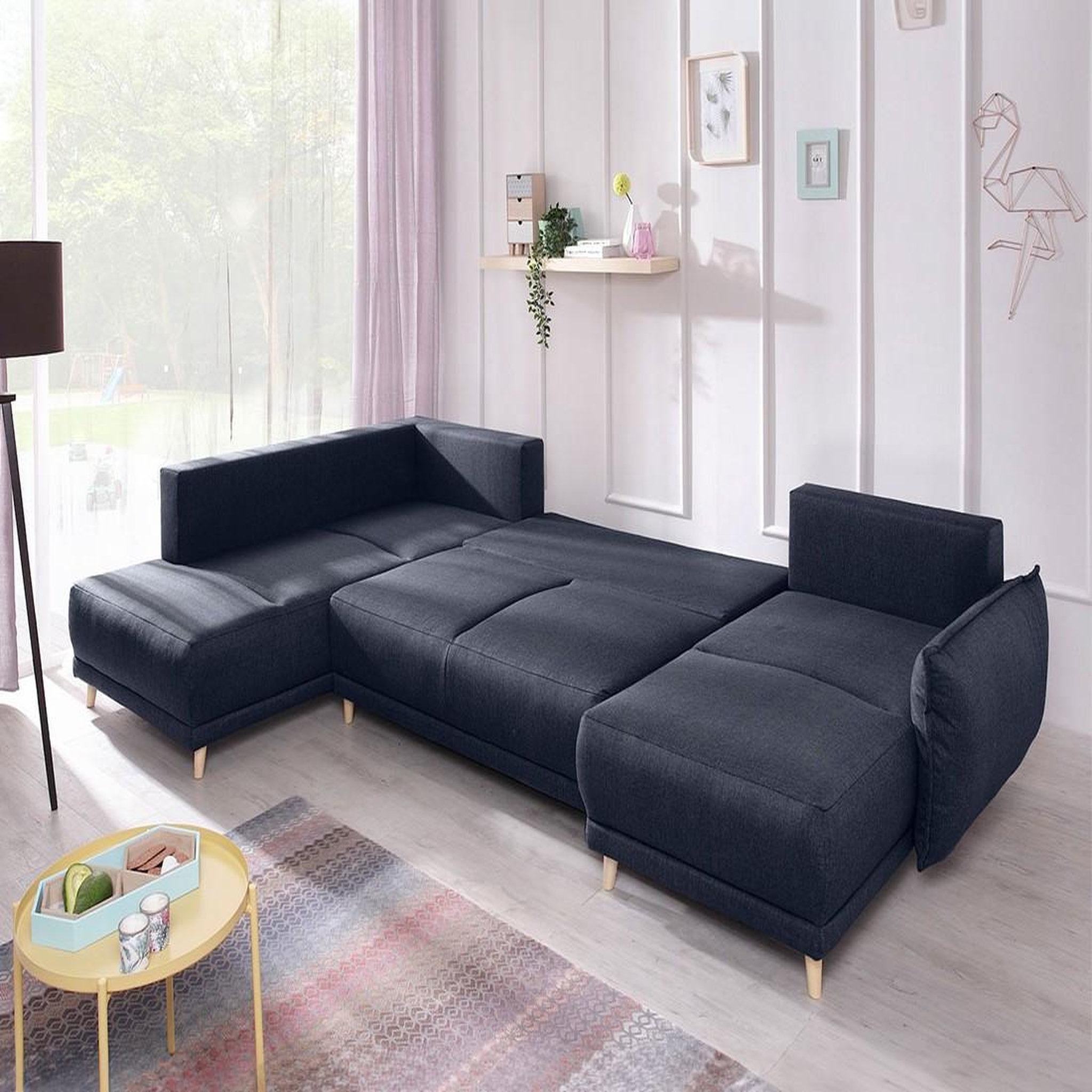 Voir la diapositive 3 : BEST MOBILIER Lena - canapé d'angle panoramique convertible - avec coffre - 7 places - gauche