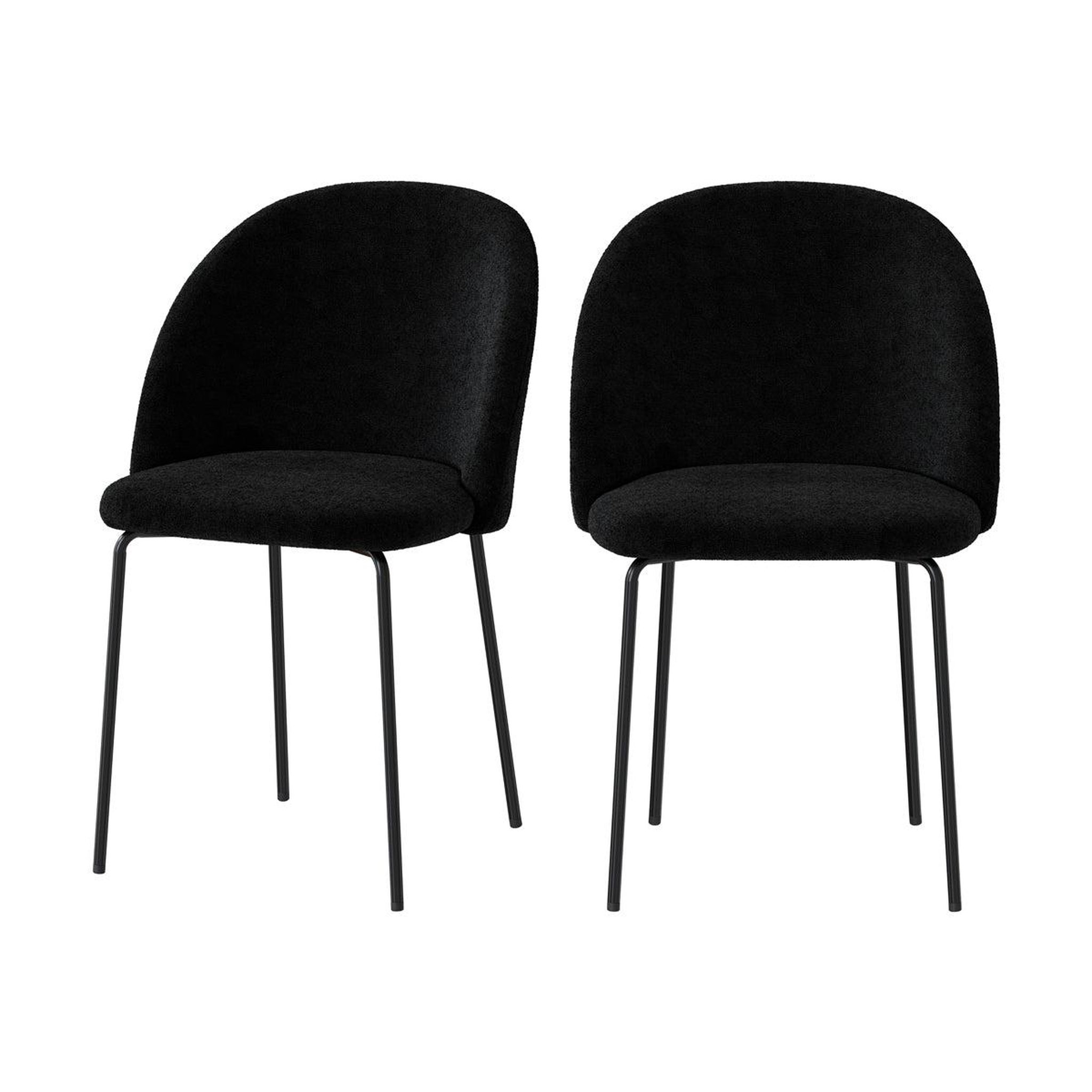 MAISON PAVANE Lot de 2 chaises en tissu bouclette noir-karl