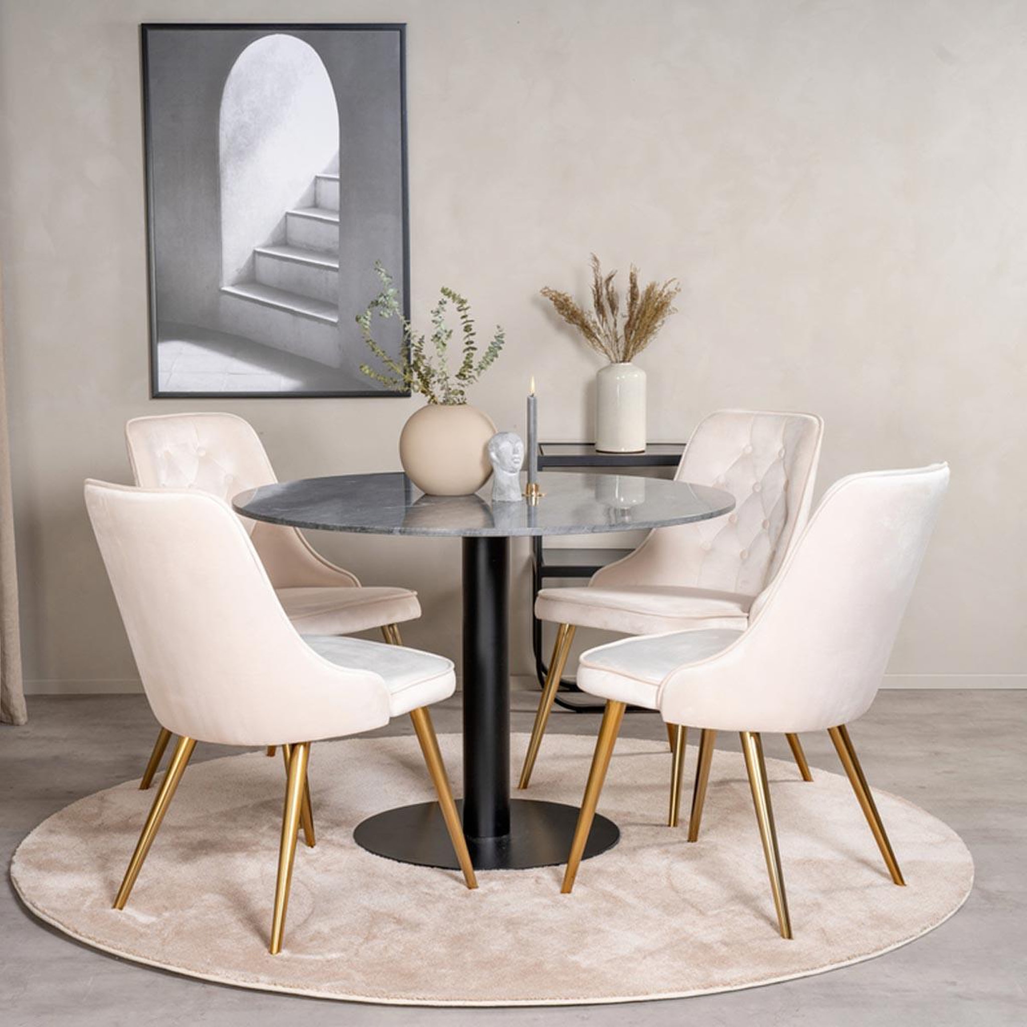 Voir la diapositive 4 : Paris Prix Ensemble table à manger & 4 chaises  estelle i & deluxe ii  106cm gris foncé & beige