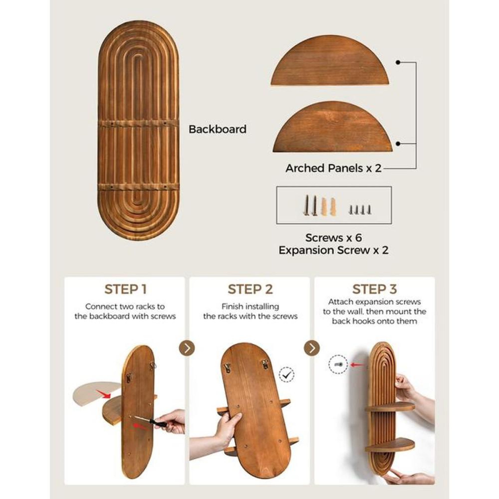 Voir la diapositive 5 : Étagère murale en pin BAMWORLD à deux niveaux, finition bois naturel, 43 x 23 x 11 cm