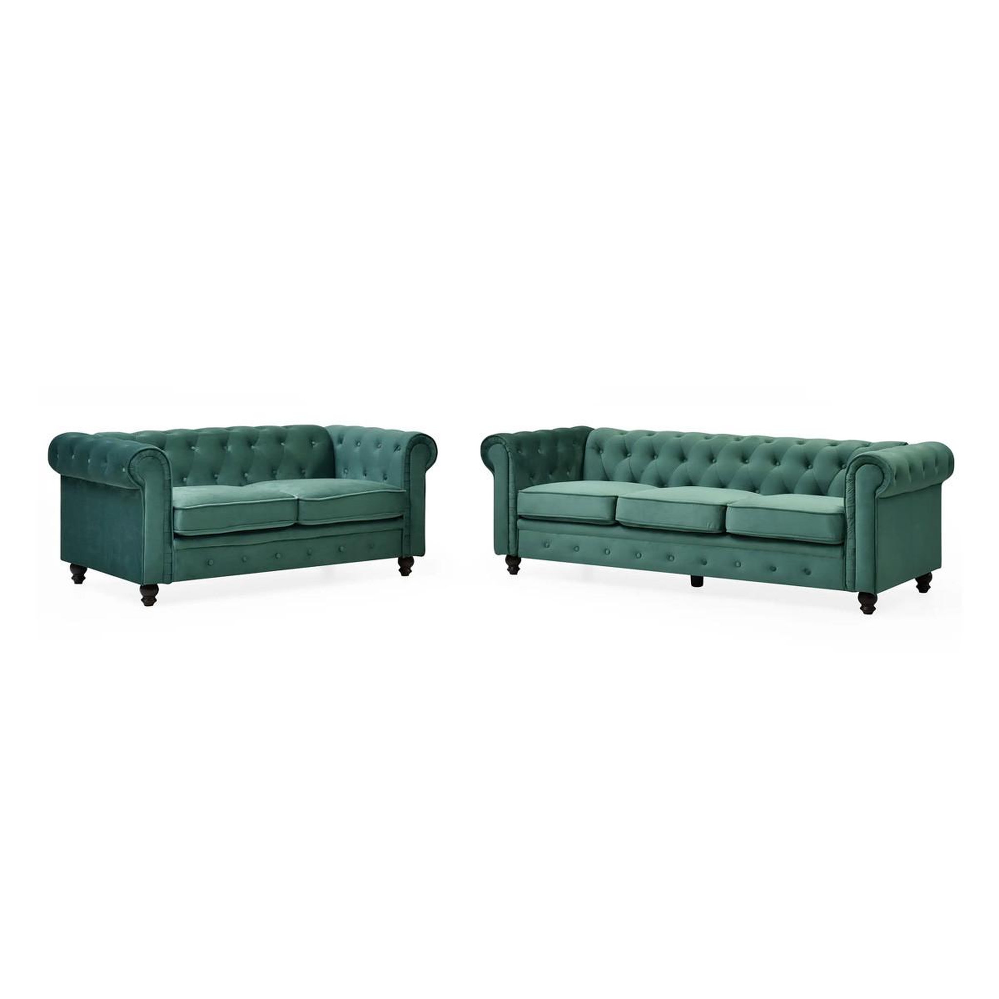 Voir la diapositive 6 : Paris Prix Canapé 3 places velours  chesterfield  209cm vert