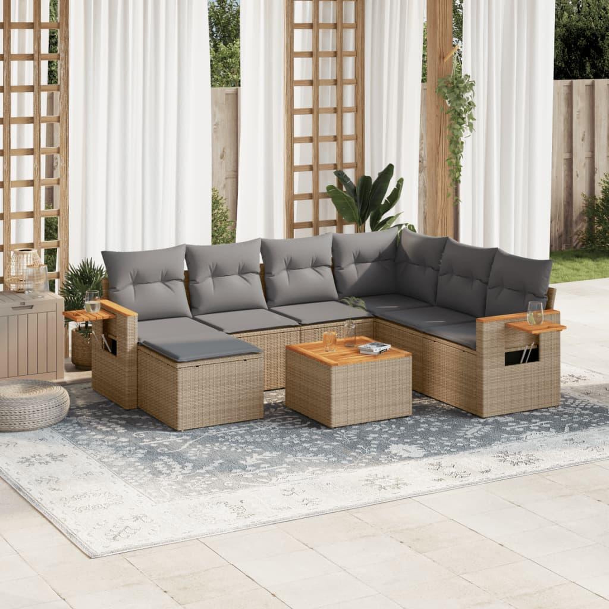 VIDAXL Salon de jardin avec coussins 8 pcs beige resine tressee